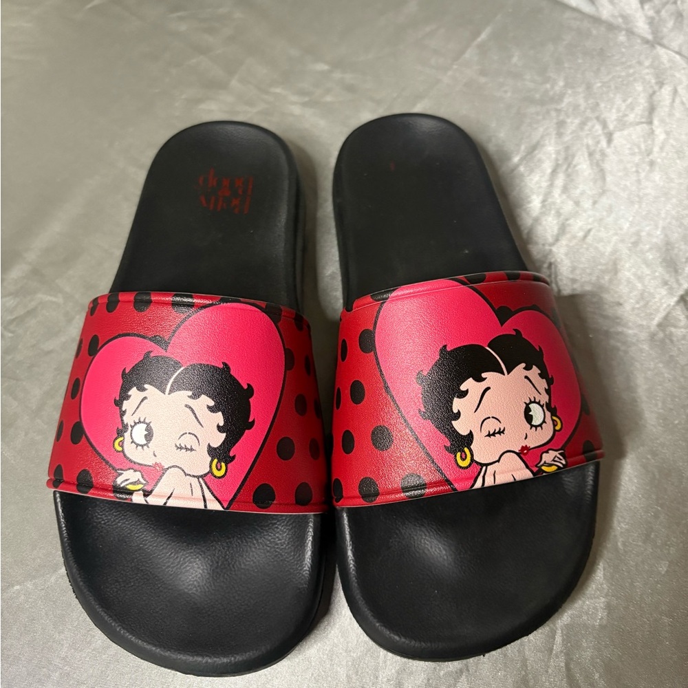 Betty Boop Red and Black Polka Dot Slide Sandals
